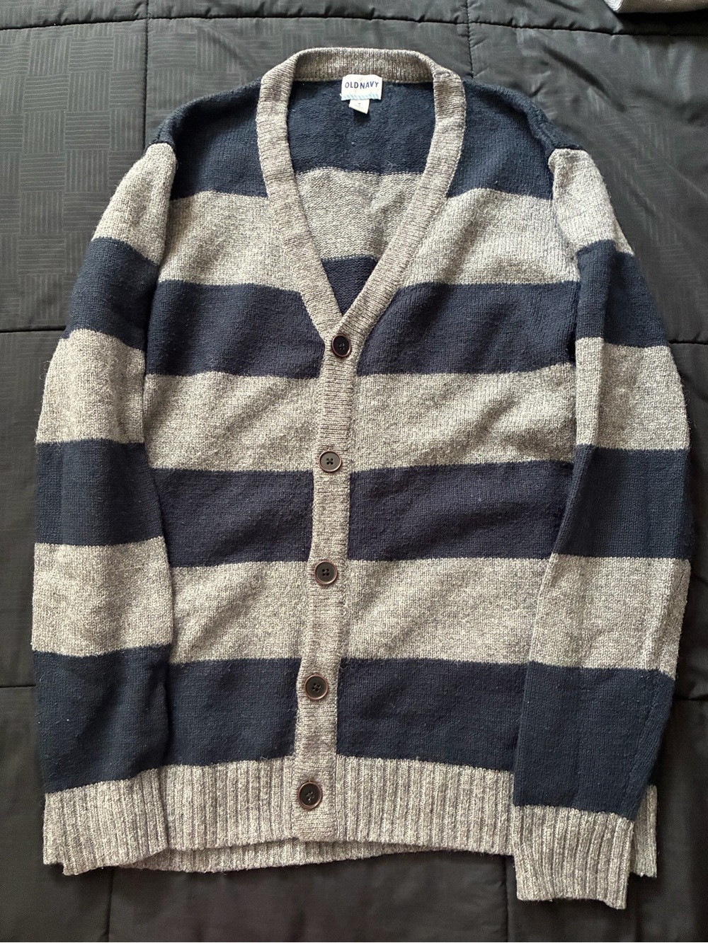 Old Navy Navy and Gray Wide-Stripe Men's Button Cardigan